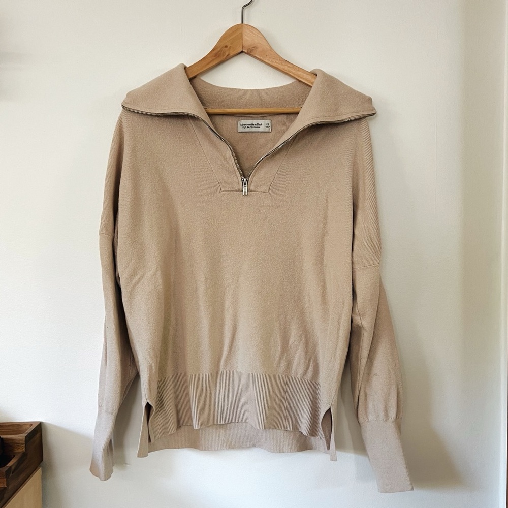 Abercrombie + Fitch Soft A+F Cream Quarter Zip Pullover